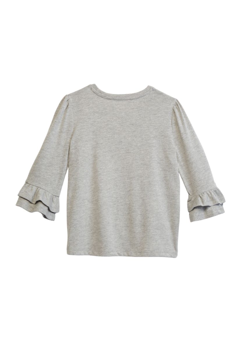 Girls 4-6x Ruffle Graphic Heather Top