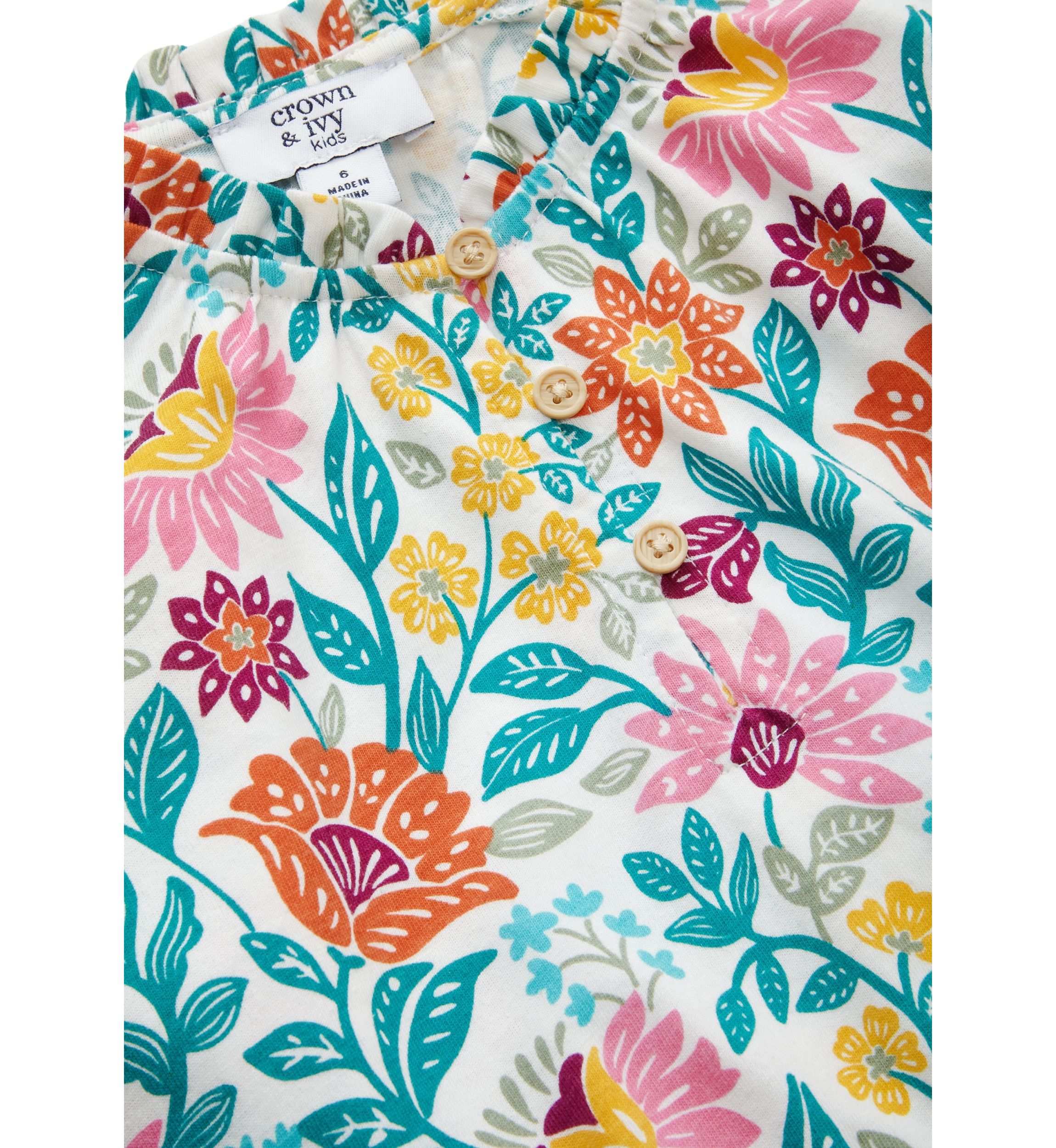 Girls 4-6x Blouson Sleeve Printed Sundress