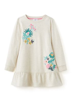 Crown & Ivy Girls 4-6x Long Sleeve Sweatshirt Dress, Ivory