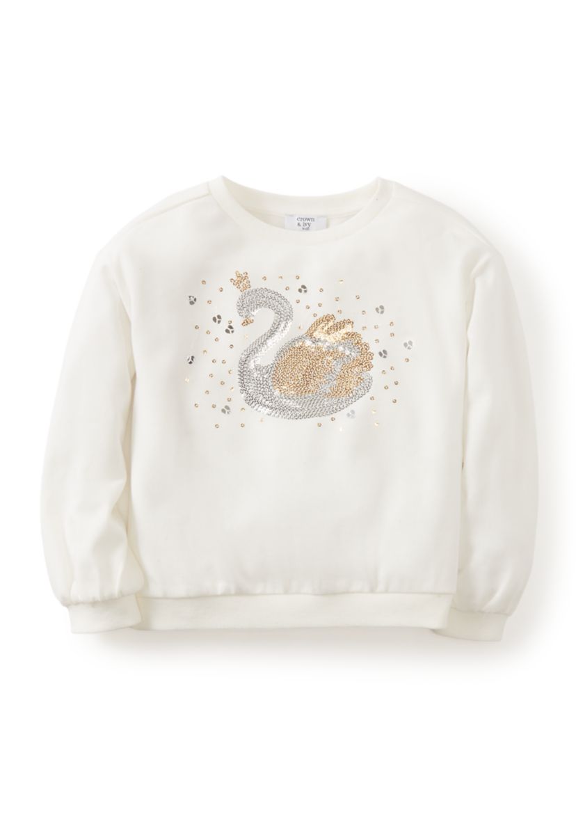 Girls 4-6x Rhinestone Swan Embellished Top 