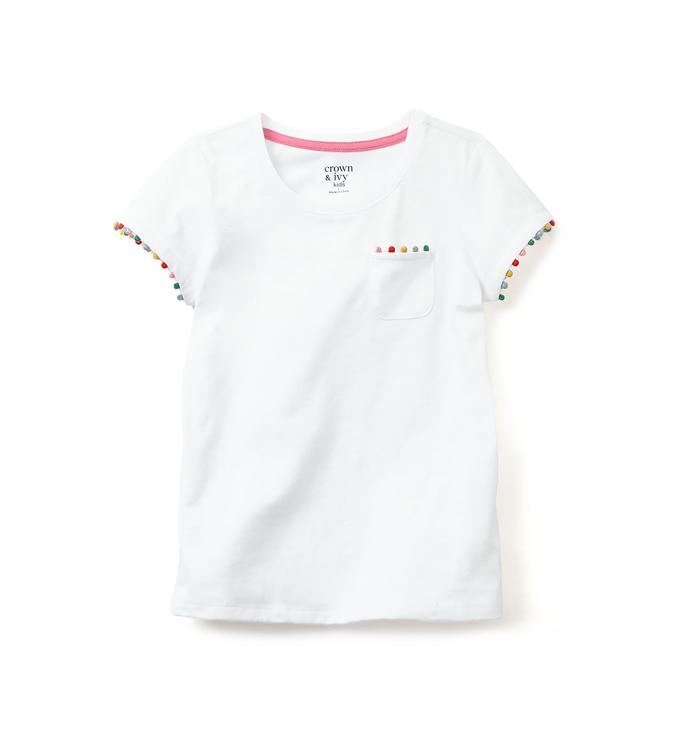 Girls 4-6x Pom Pom Trim Top