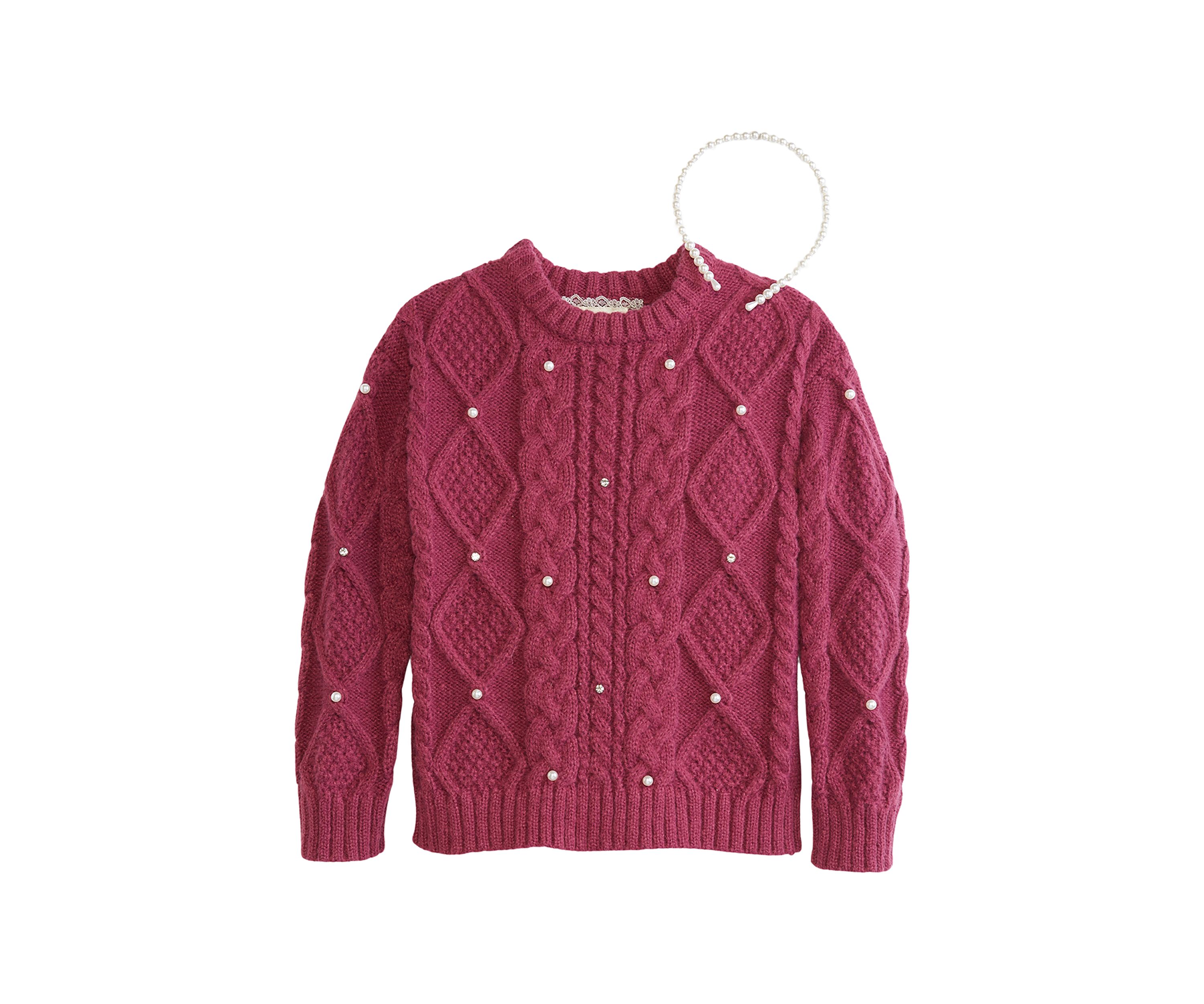 Girls 4-6x Cable Pearl Studded Sweater with Headband