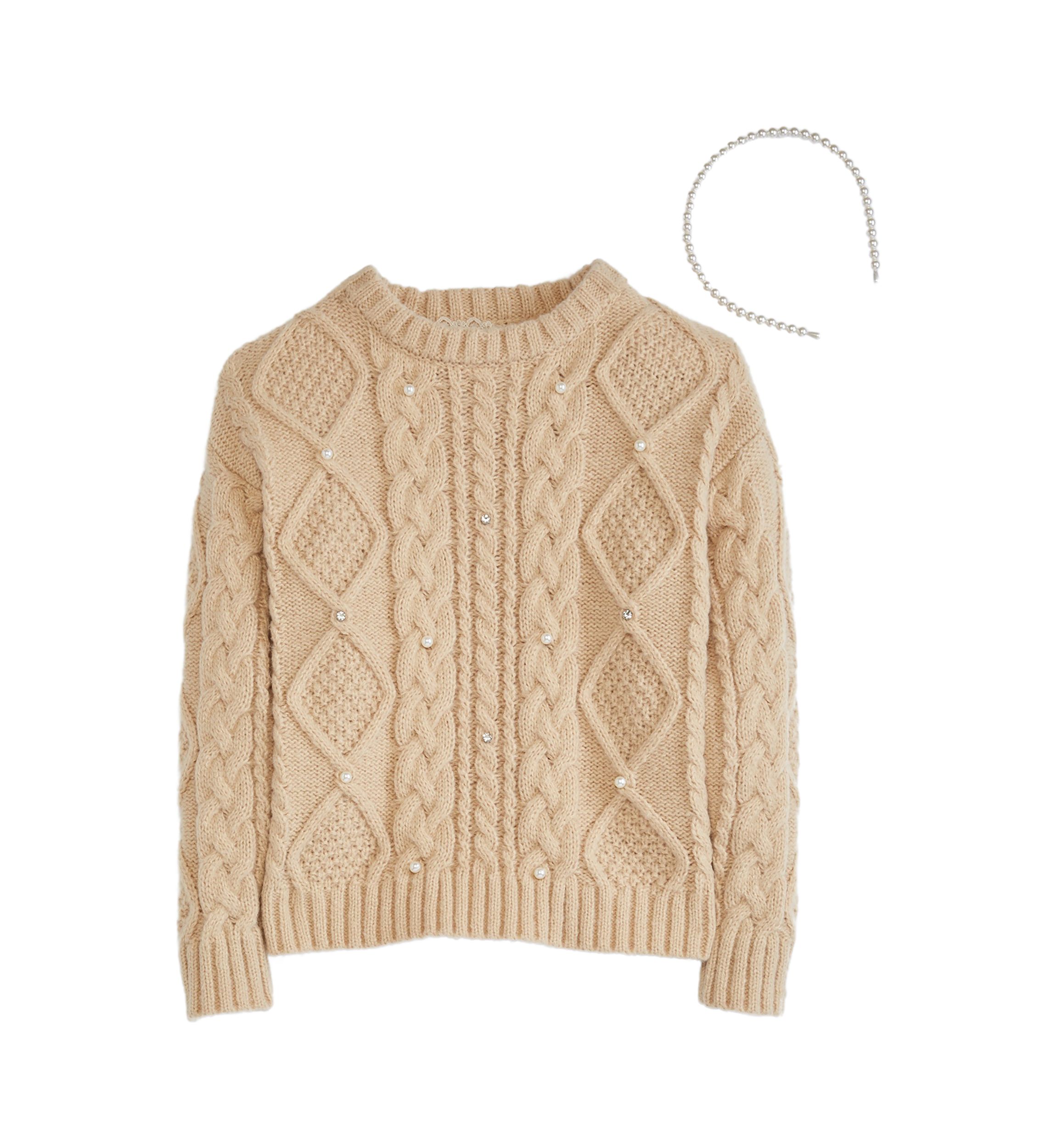 Girls 4-6x Cable Knit Pearl Studded Sweater