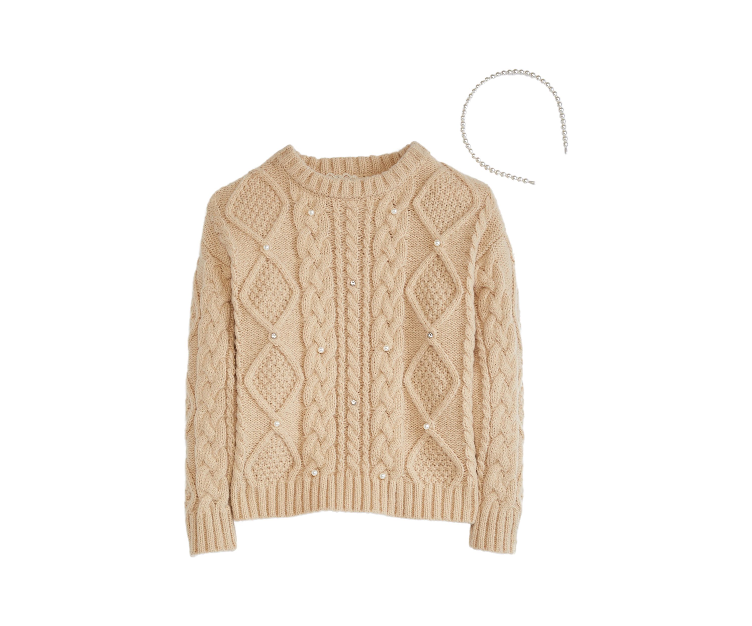Girls 4-6x Cable Knit Pearl Studded Sweater
