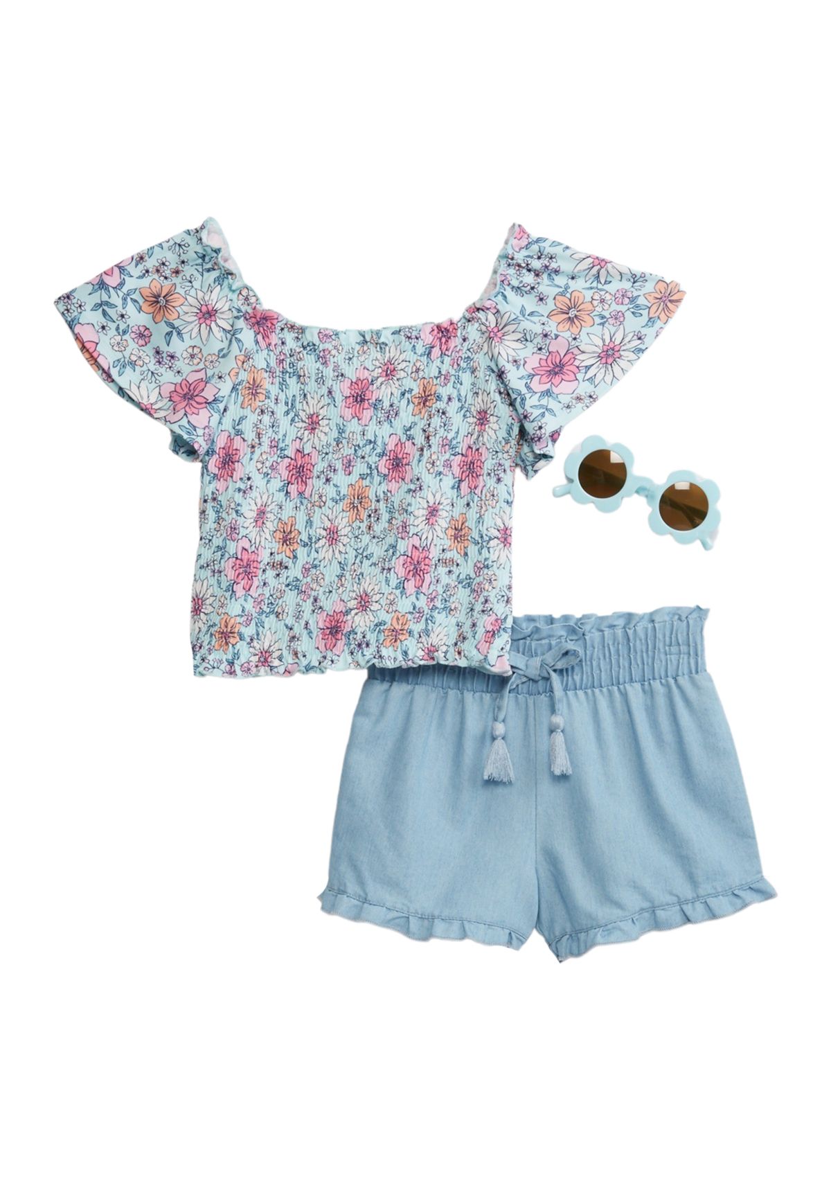 Girls 4-6x Smocked Peasant Printed Top and Shorts Set