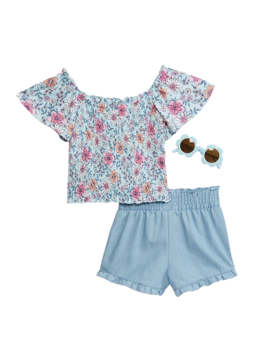 Girls 4-6x Smocked Peasant Printed Top and Shorts Set