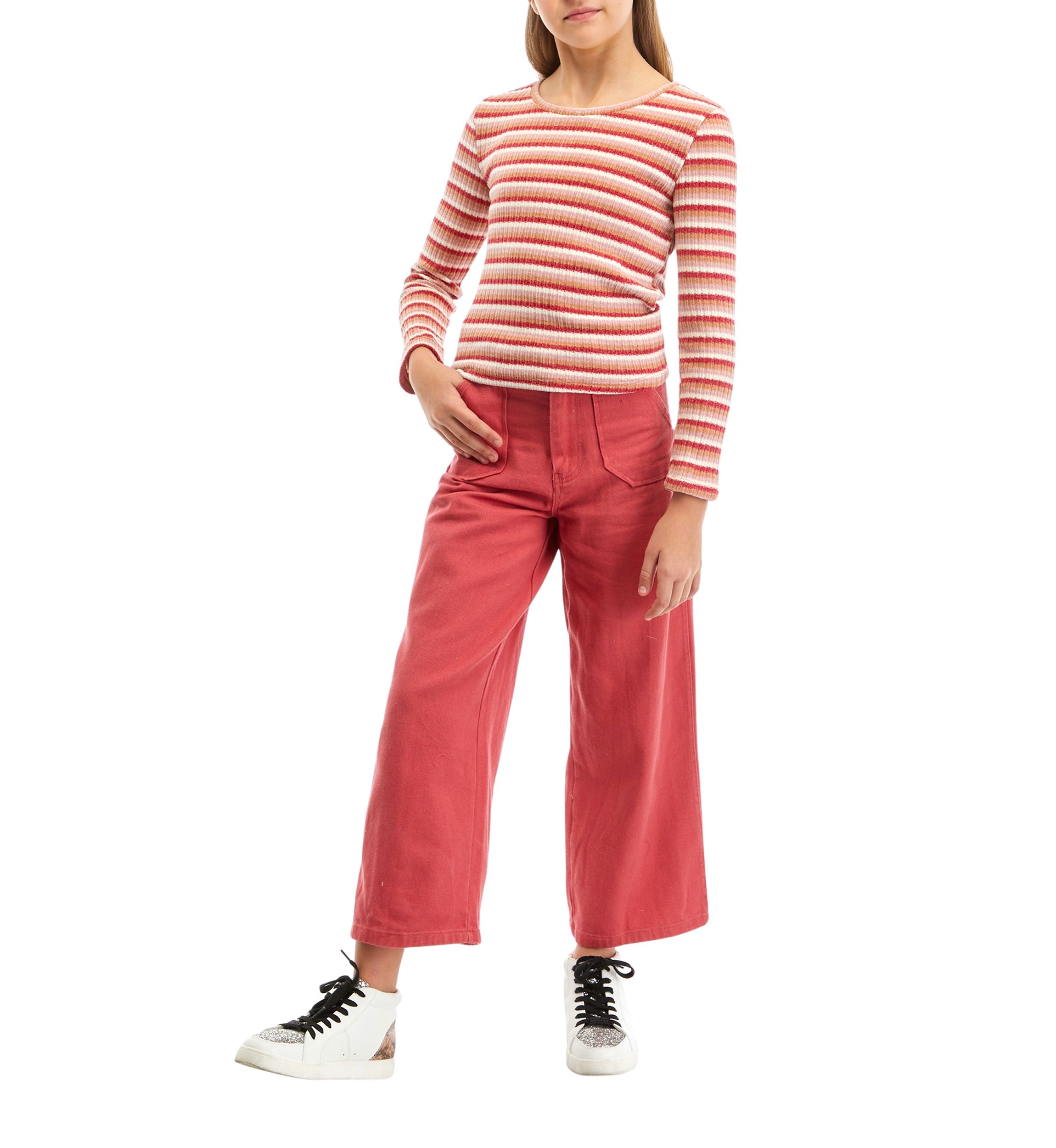 Girls 7-16 Chenille Sweater and Twill Pants Set 