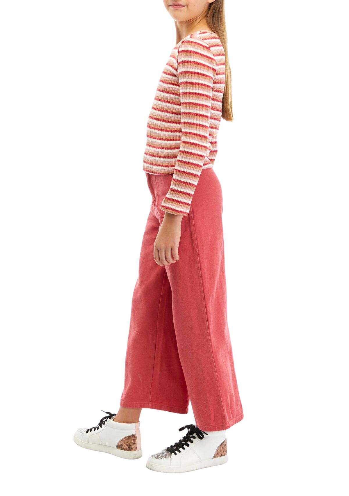 Girls 7-16 Chenille Sweater and Twill Pants Set 