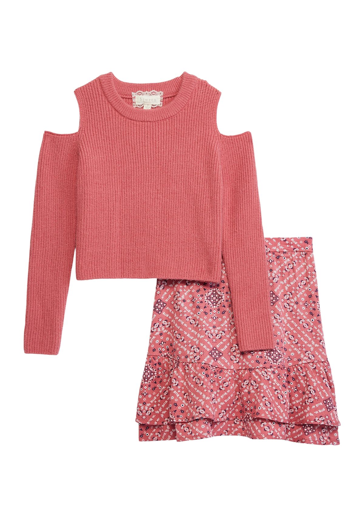 Girls 7-16 Cold Shoulder Sweater and Skirt Set