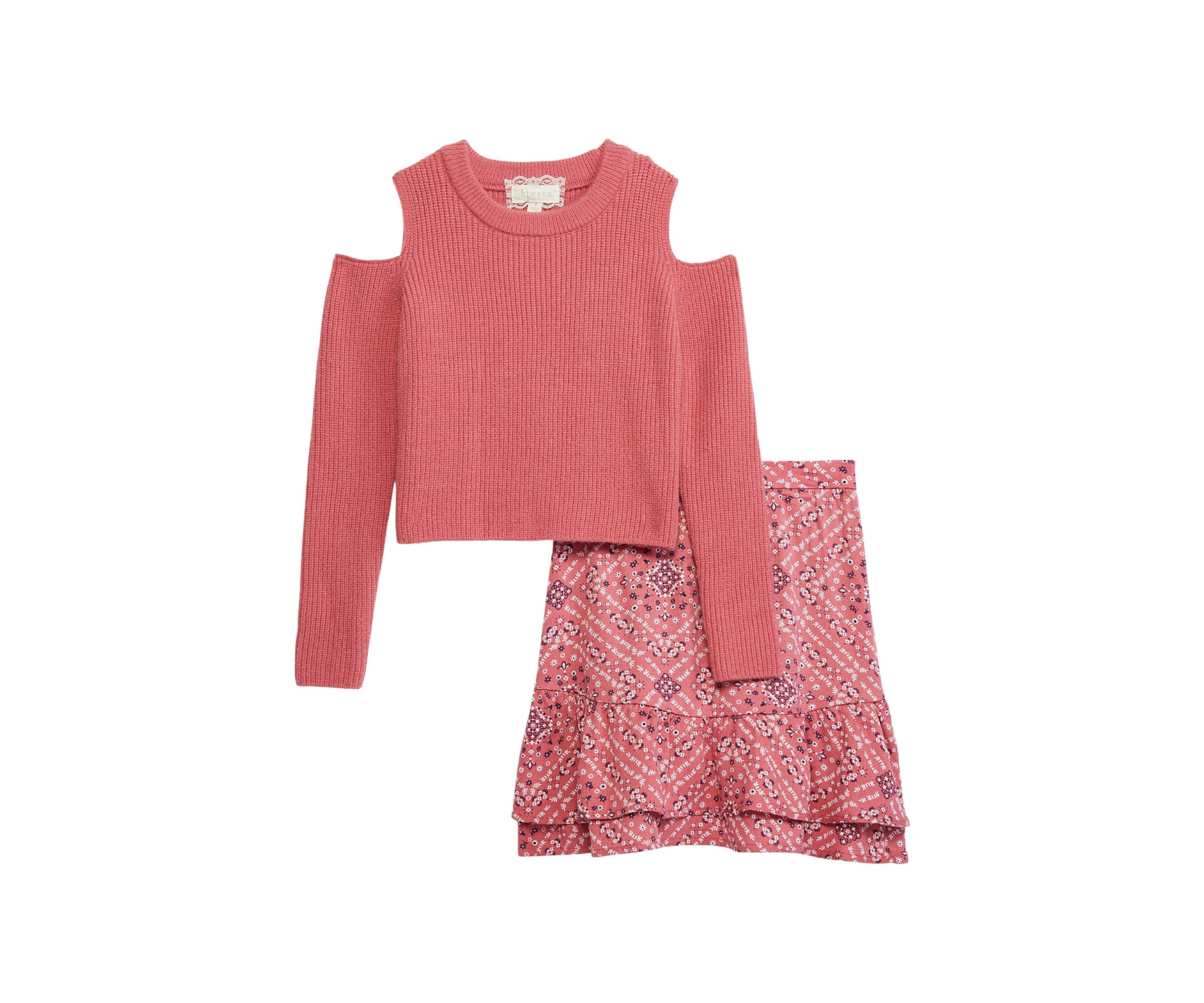 Girls 7-16 Cold Shoulder Sweater and Skirt Set
