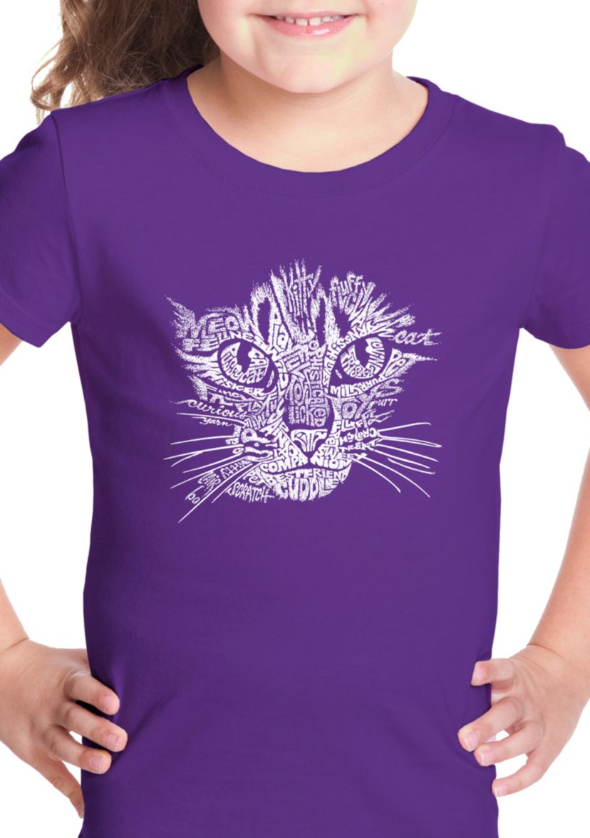 Girls 7-16 Word Art Graphic T-Shirt - Cat Face