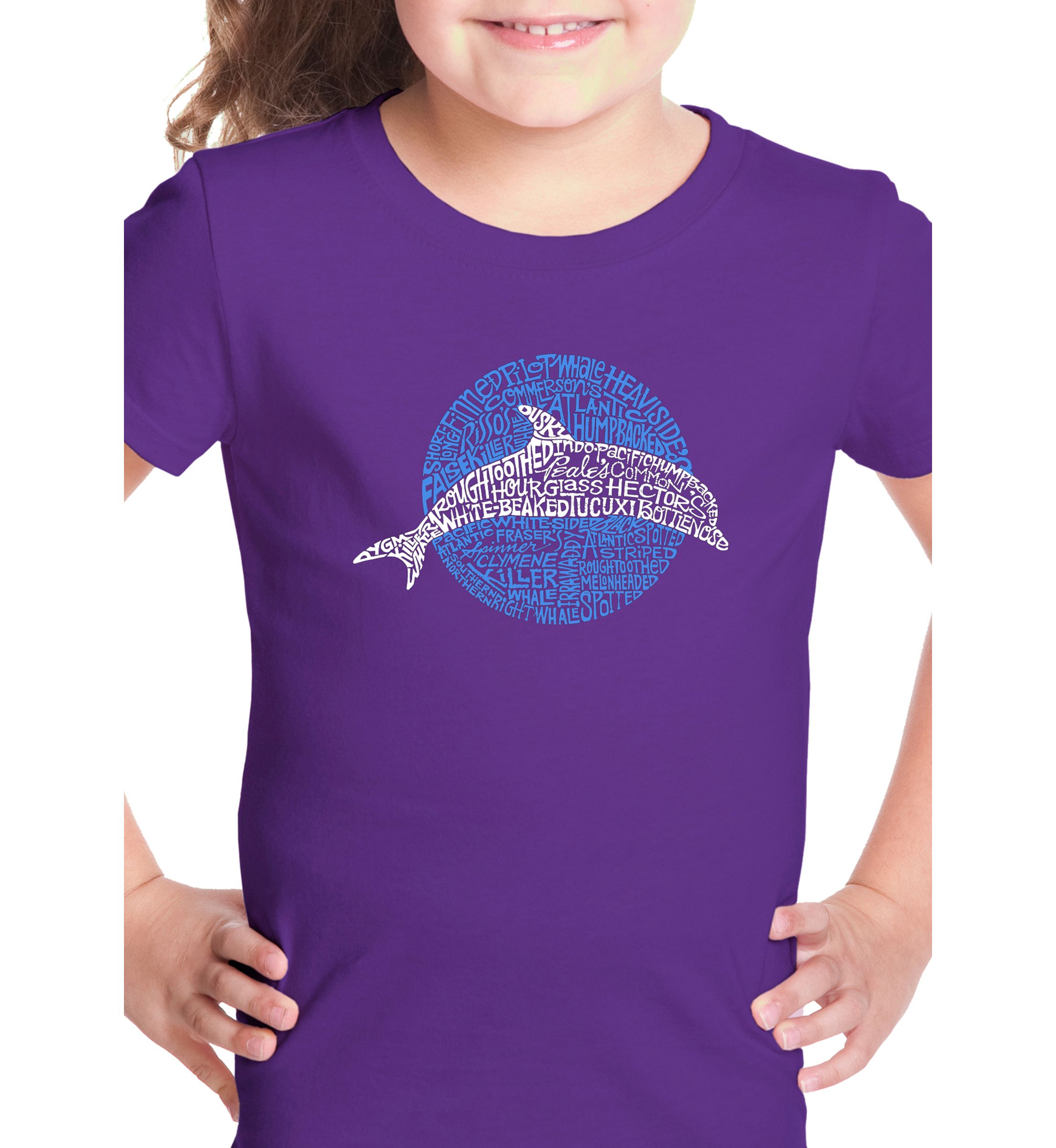 Girls 7-16 Word Art Graphic T-Shirt - Species of Dolphin