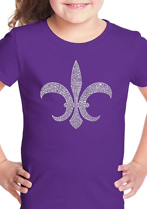 Girls 7-16 Word Art T Shirt - Fleur de Lis Popular Louisiana Cities