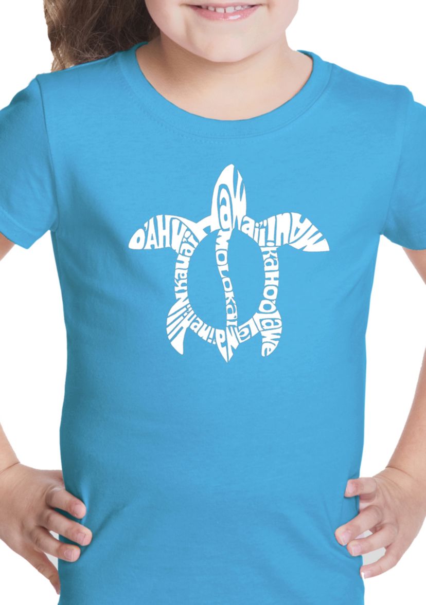 Girls 7-16 Word Art Graphic T-Shirt - Honu Turtle Hawaiian Islands