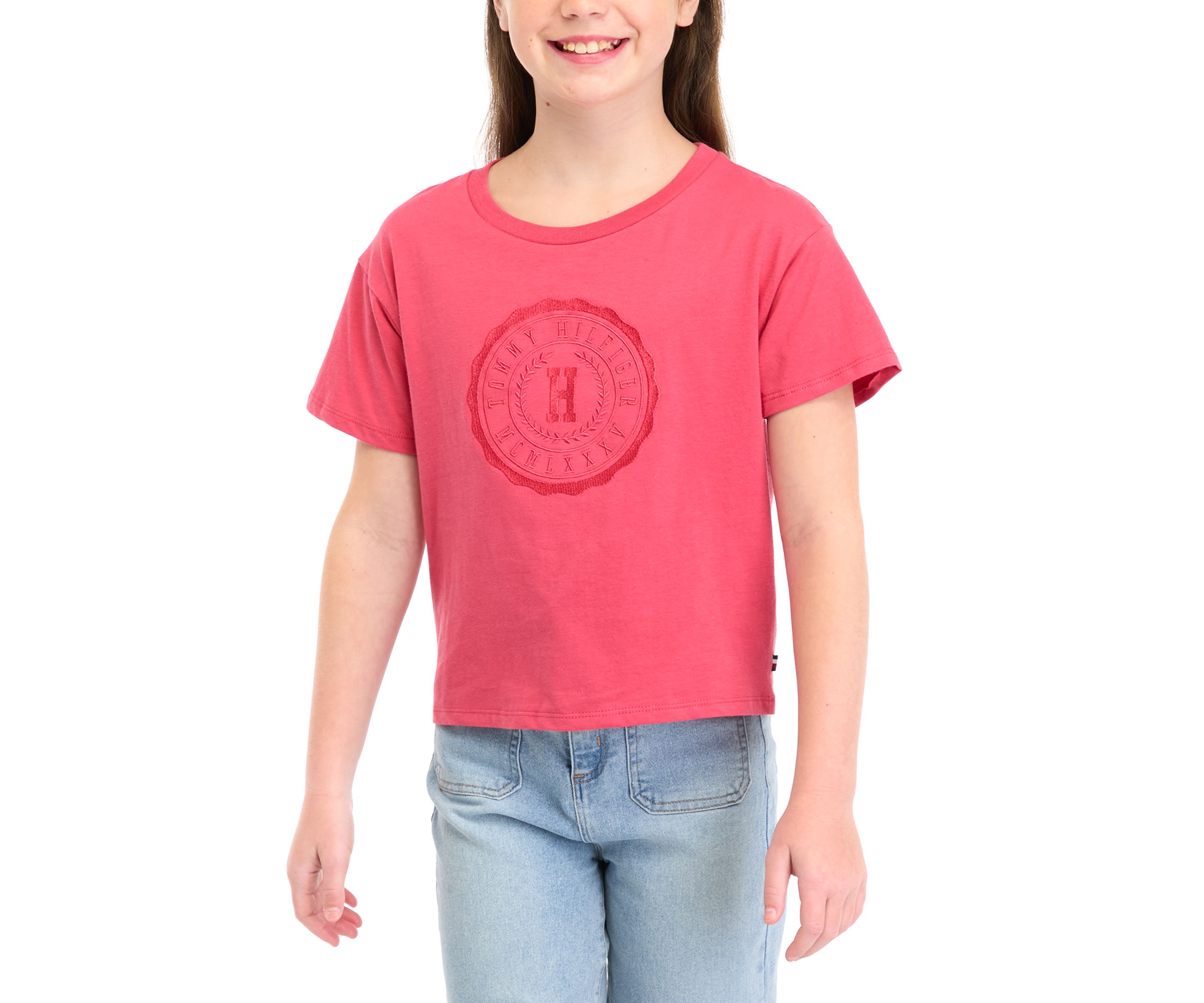 Girls 7-16 Embroidered Crest Short Sleeve Boxy T-Shirt