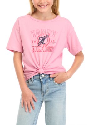 Girls 7-16 Script Logo Graphic Twist Front T-Shirt