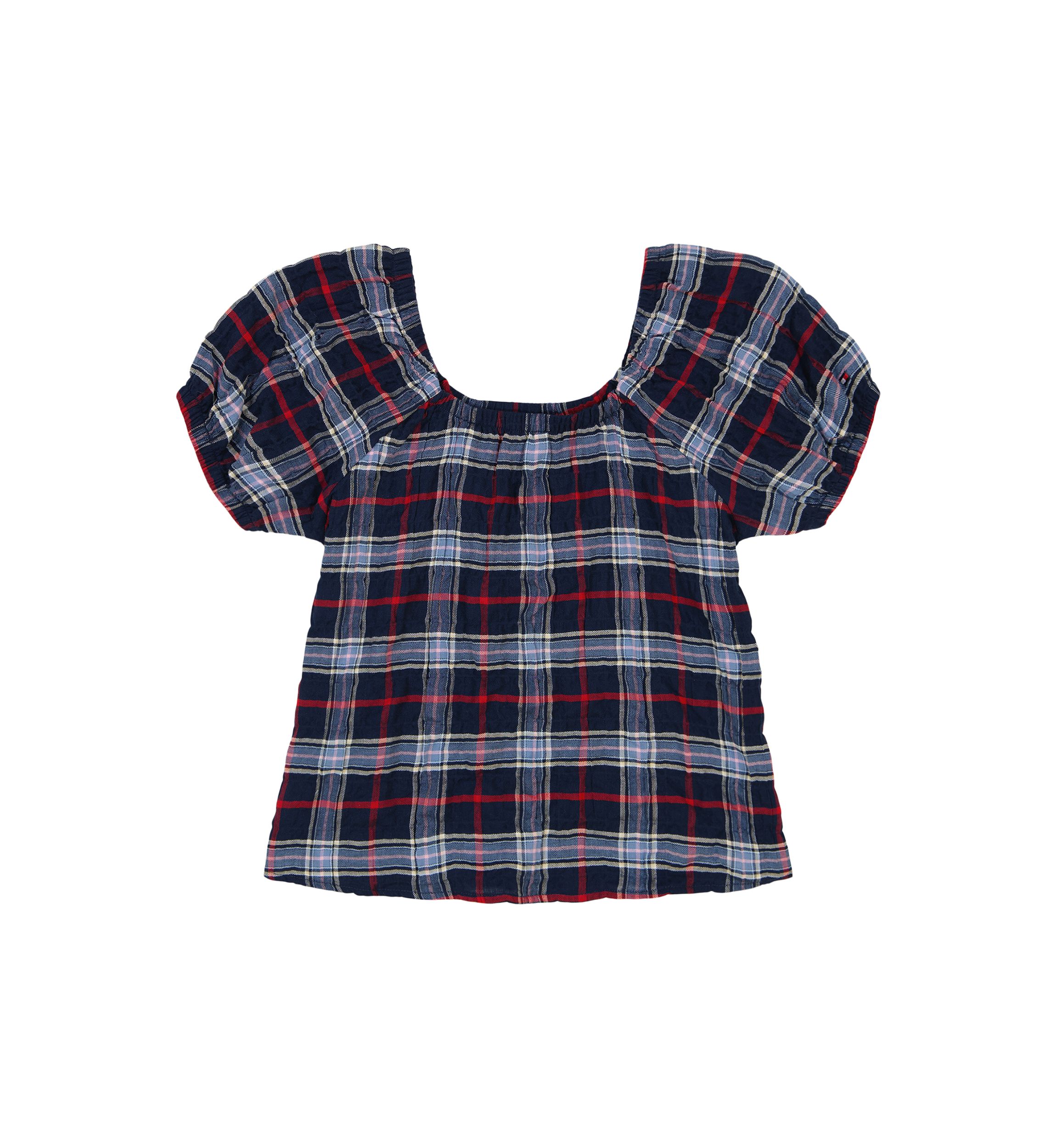 Girls 7-16 Seersucker Plaid Printed Top