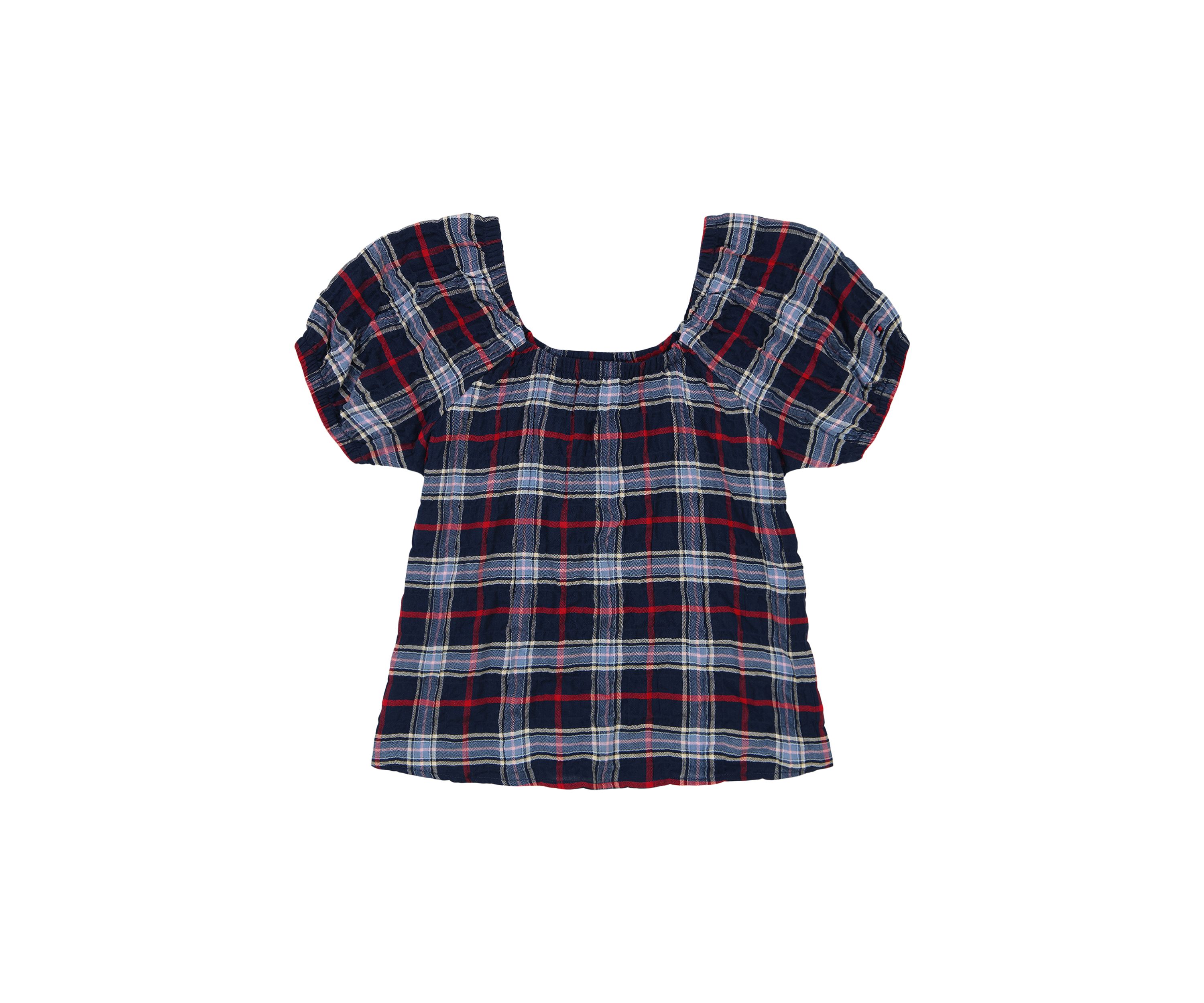 Girls 7-16 Seersucker Plaid Printed Top