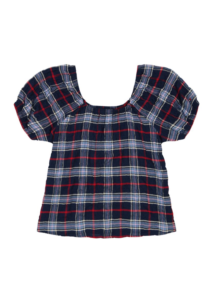 Girls 7-16 Seersucker Plaid Printed Top