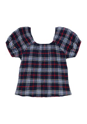 Girls 7-16 Seersucker Plaid Printed Top