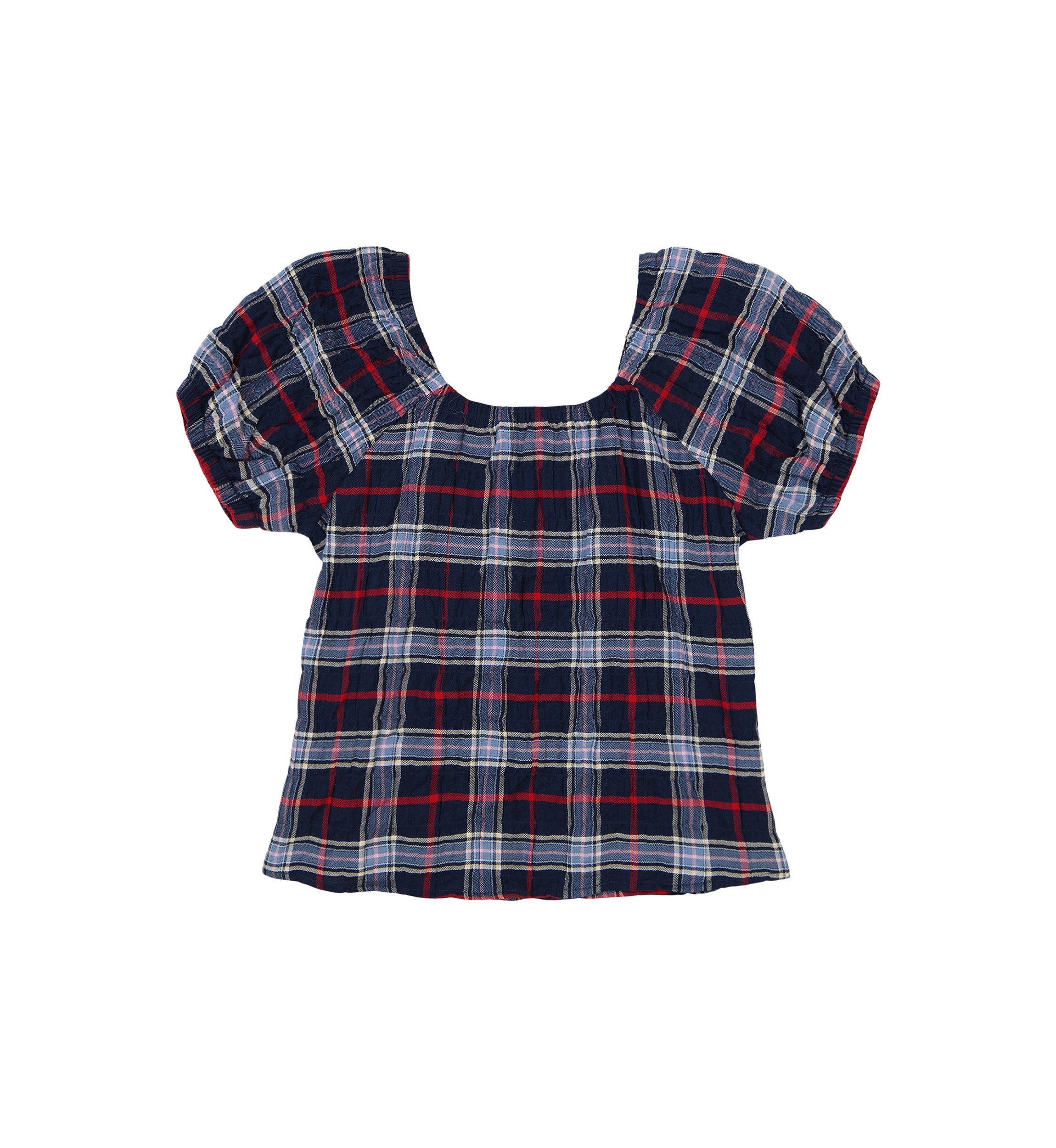 Girls 7-16 Seersucker Plaid Printed Top
