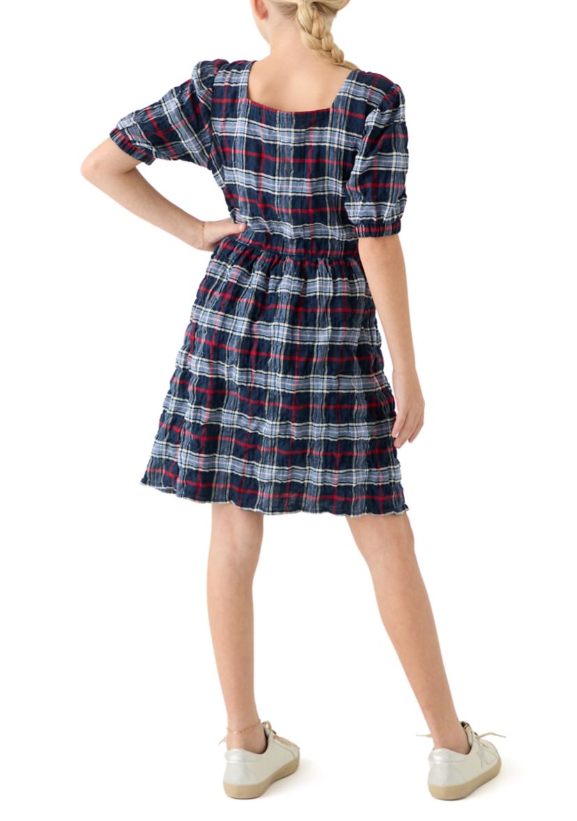 Girls 7-16 Printed Seersucker Puff Sleeve Dress