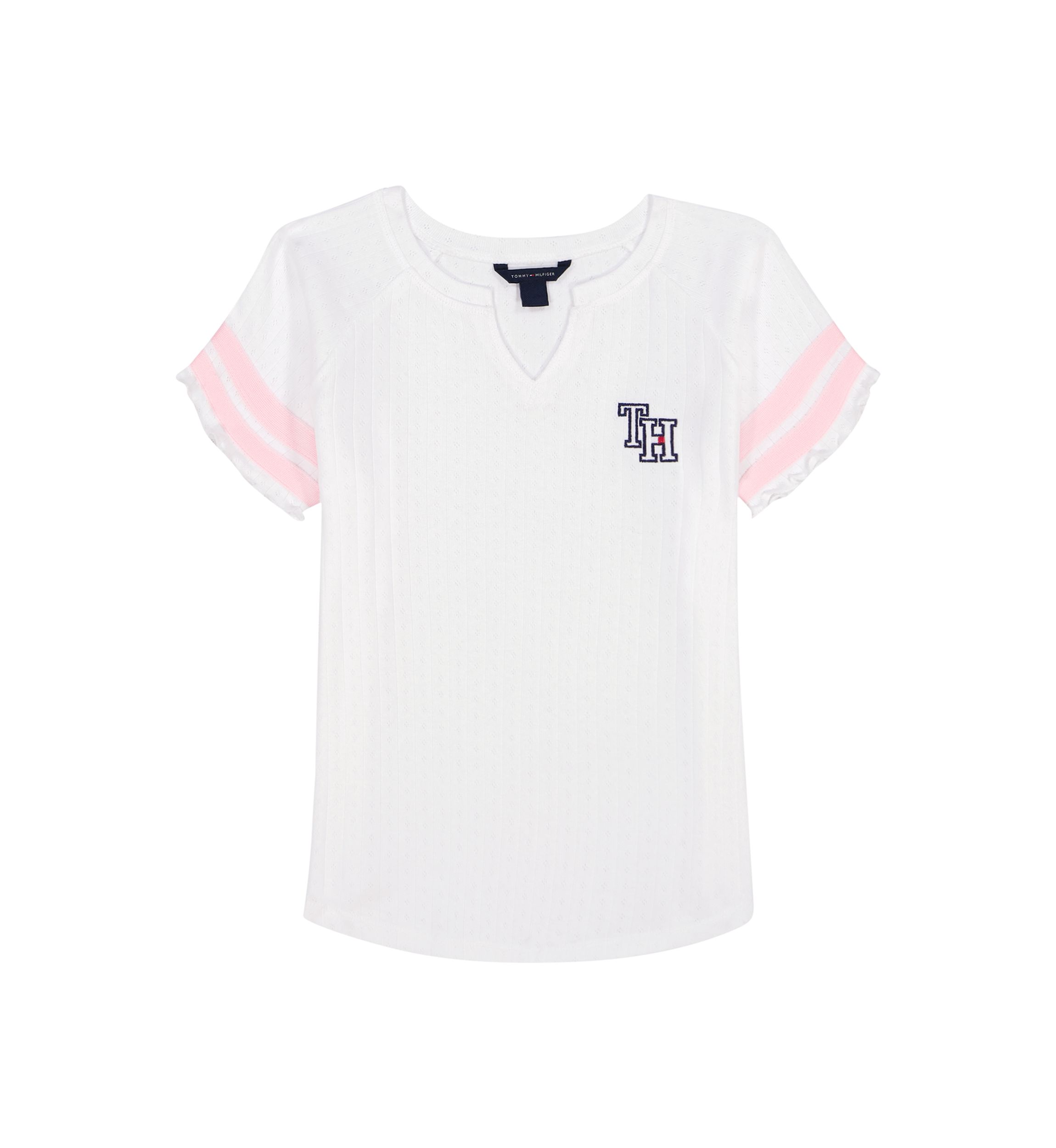 Girls 7-16 Short Sleeve Pointelle Top 