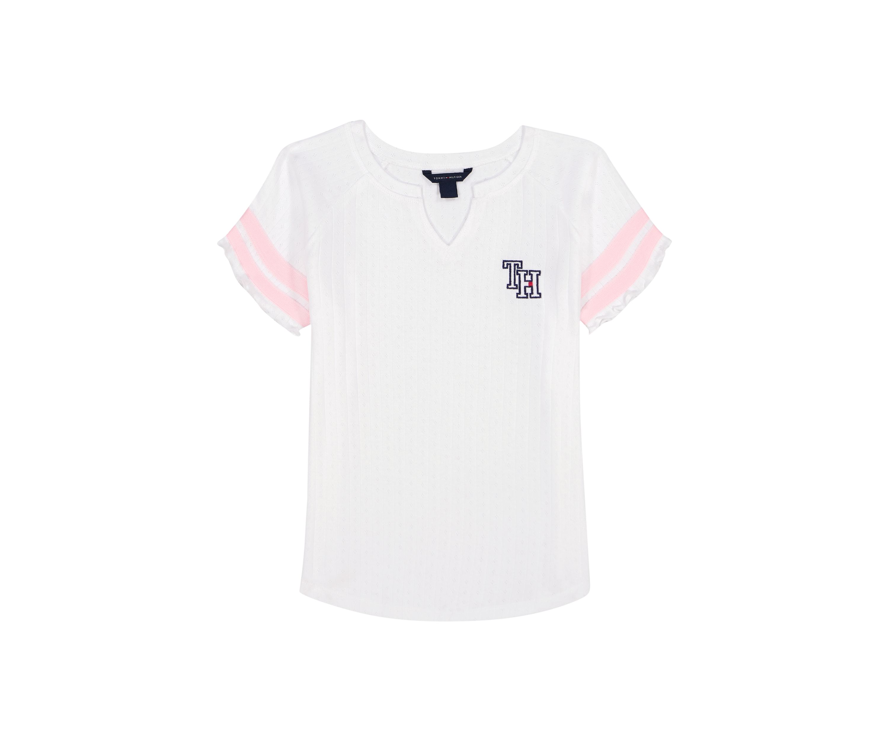 Girls 7-16 Short Sleeve Pointelle Top 