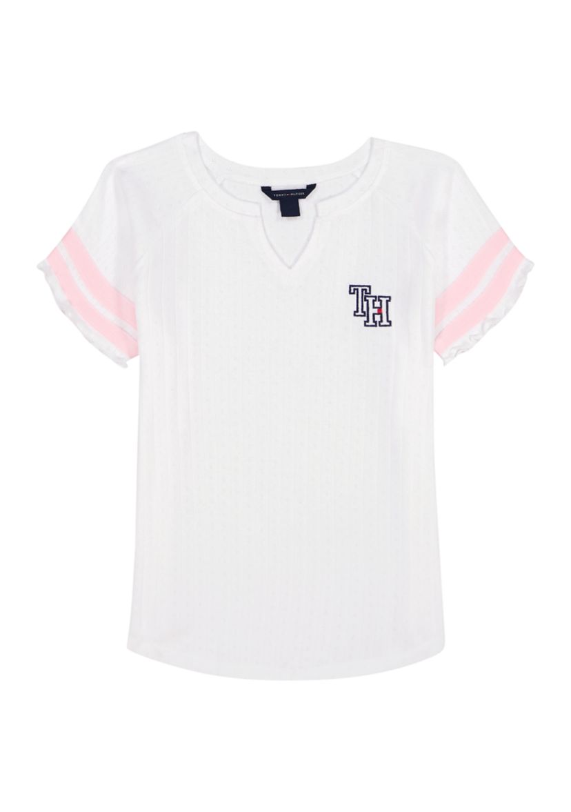 Girls 7-16 Short Sleeve Pointelle Top 