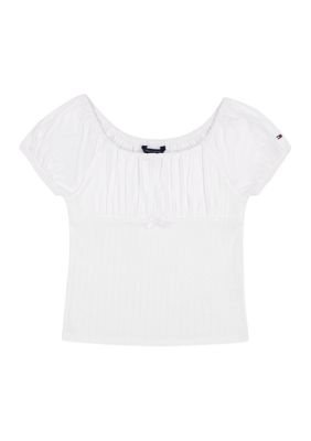 Tommy Hilfiger Girls 7-17 Puff Sleeve Cotton Top, White, 16