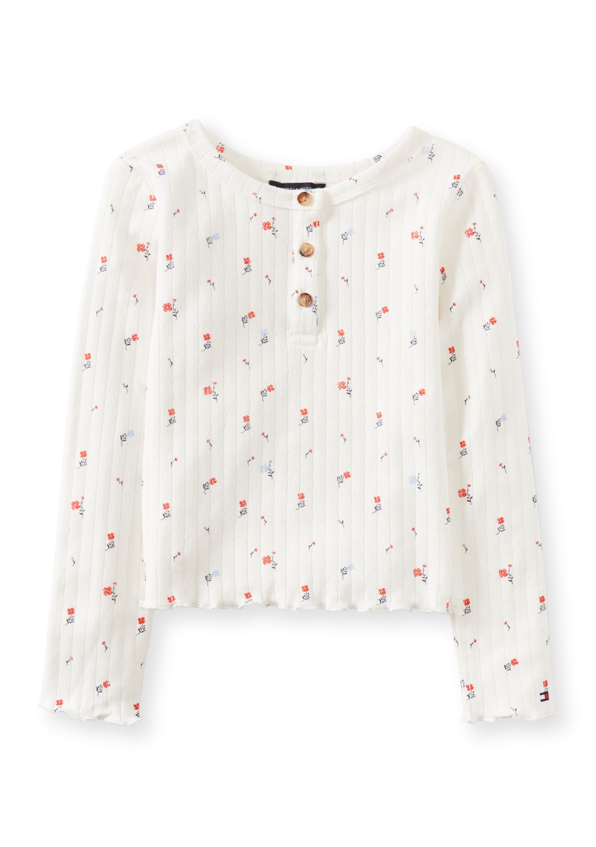 Girls 7-16 Flower Pointelle Henley Shirt
