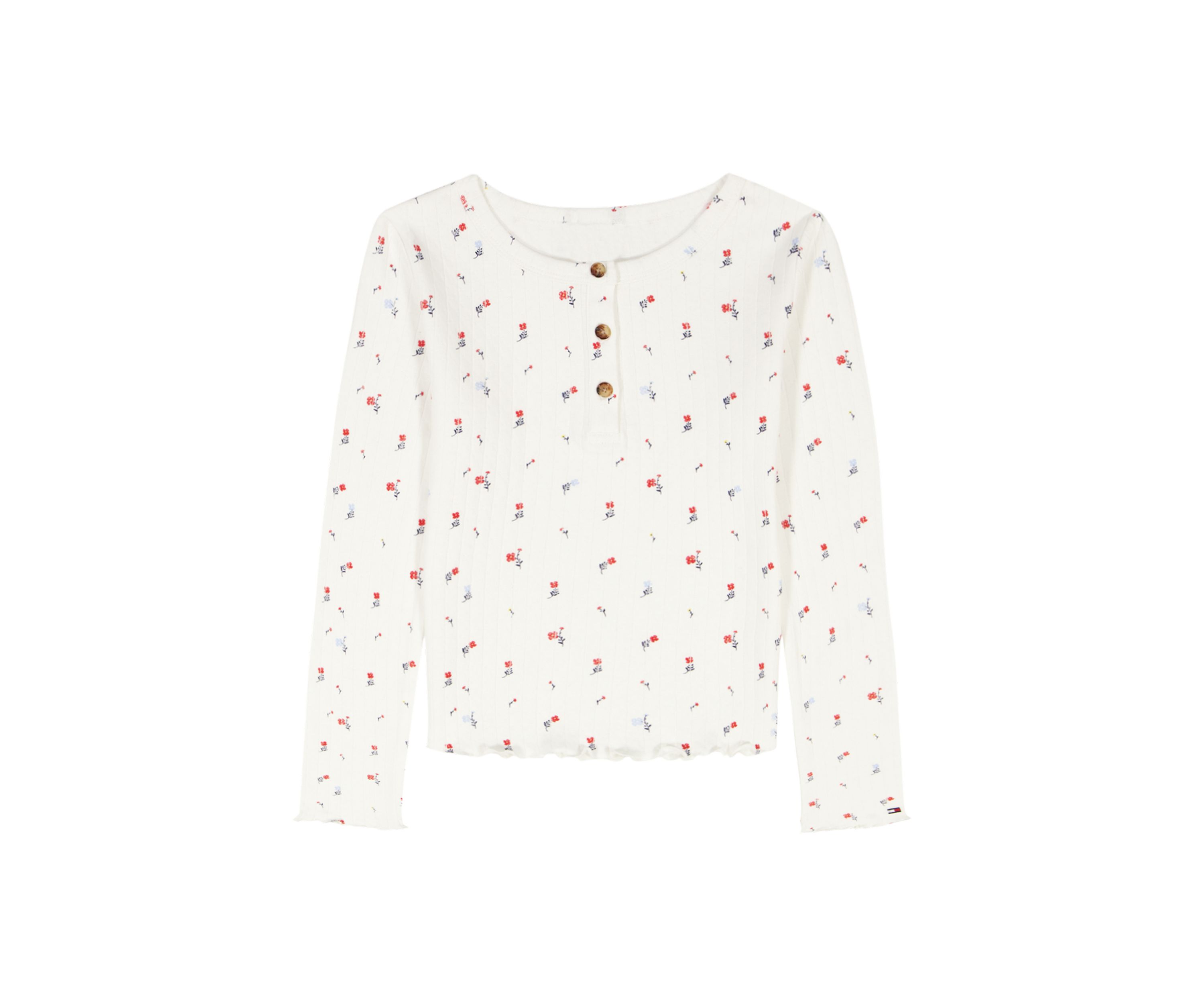 Girls 7-16 Flower Pointelle Henley Shirt