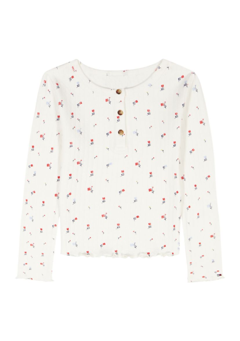 Girls 7-16 Flower Pointelle Henley Shirt