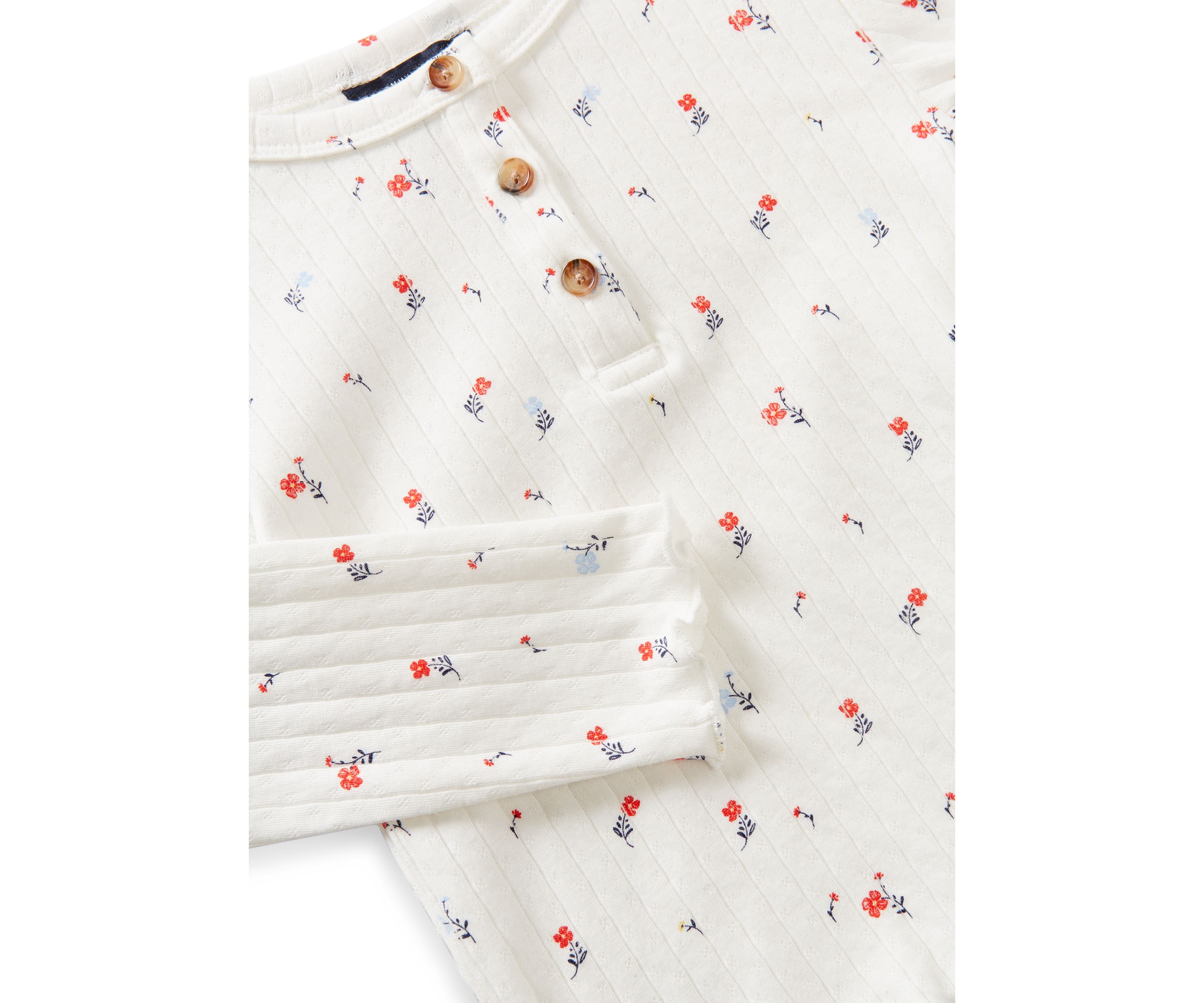 Girls 7-16 Flower Pointelle Henley Shirt