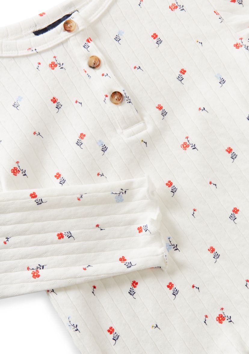 Girls 7-16 Flower Pointelle Henley Shirt