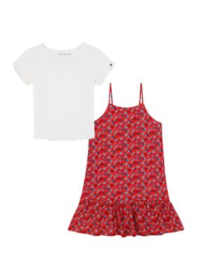 Tommy Hilfiger Girls 7-16 T-Shirt & Floral Slip Dress 2-Piece Set, Red