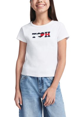 Tommy Hilfiger Girls 7-16 Love Short Sleeve Ribbed Shirt, White