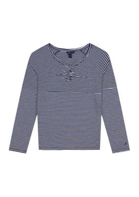 Tommy Hilfiger Girls 7-16 Striped Long Sleeve Shirt, Navy Blue