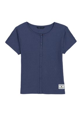 Tommy Hilfiger Girls 7-16 Pointelle Ribbed Short Sleeve Top