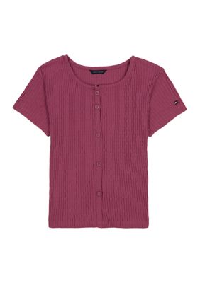 Tommy Hilfiger Girls 7-16 Pointelle Knit Rib Short Sleeve Top