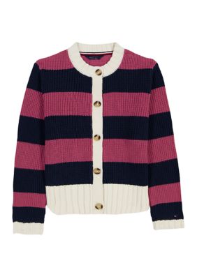 Tommy Hilfiger Girls 7-16 Button Striped Sweater, Navy Blue