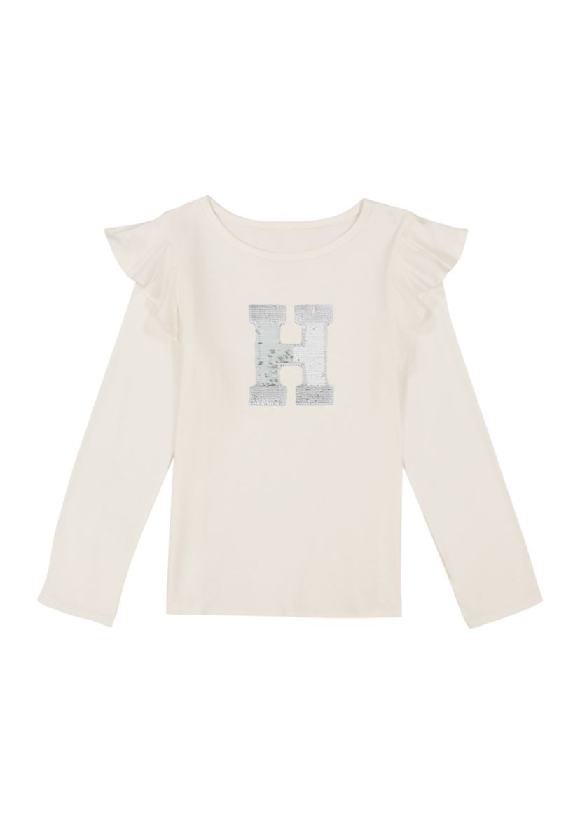 Girls 7-16 Ruffle Sequin Logo T-Shirt