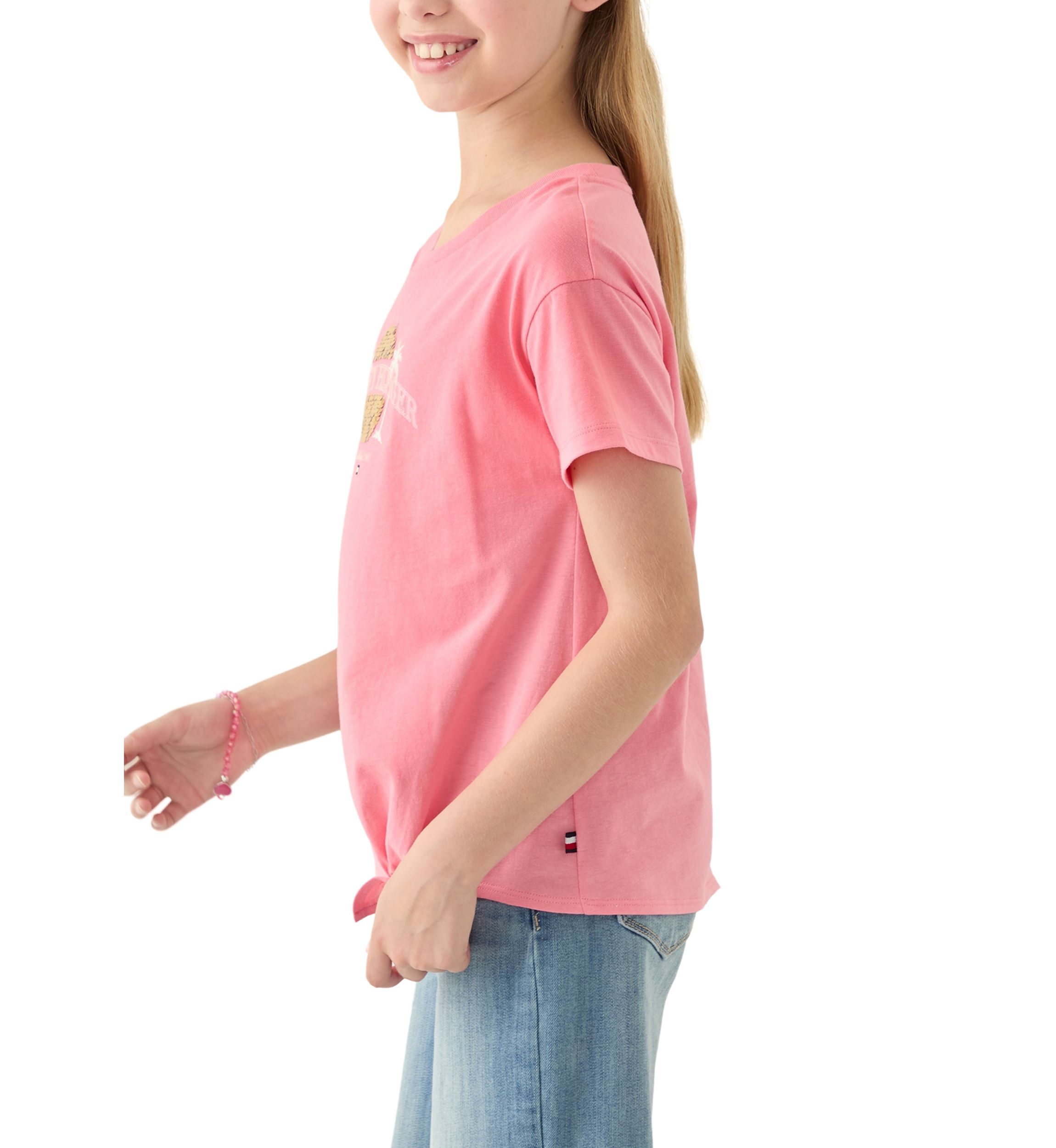 Girls 7-16 Palm Sequin Side Tie Short Sleeve T-Shirt