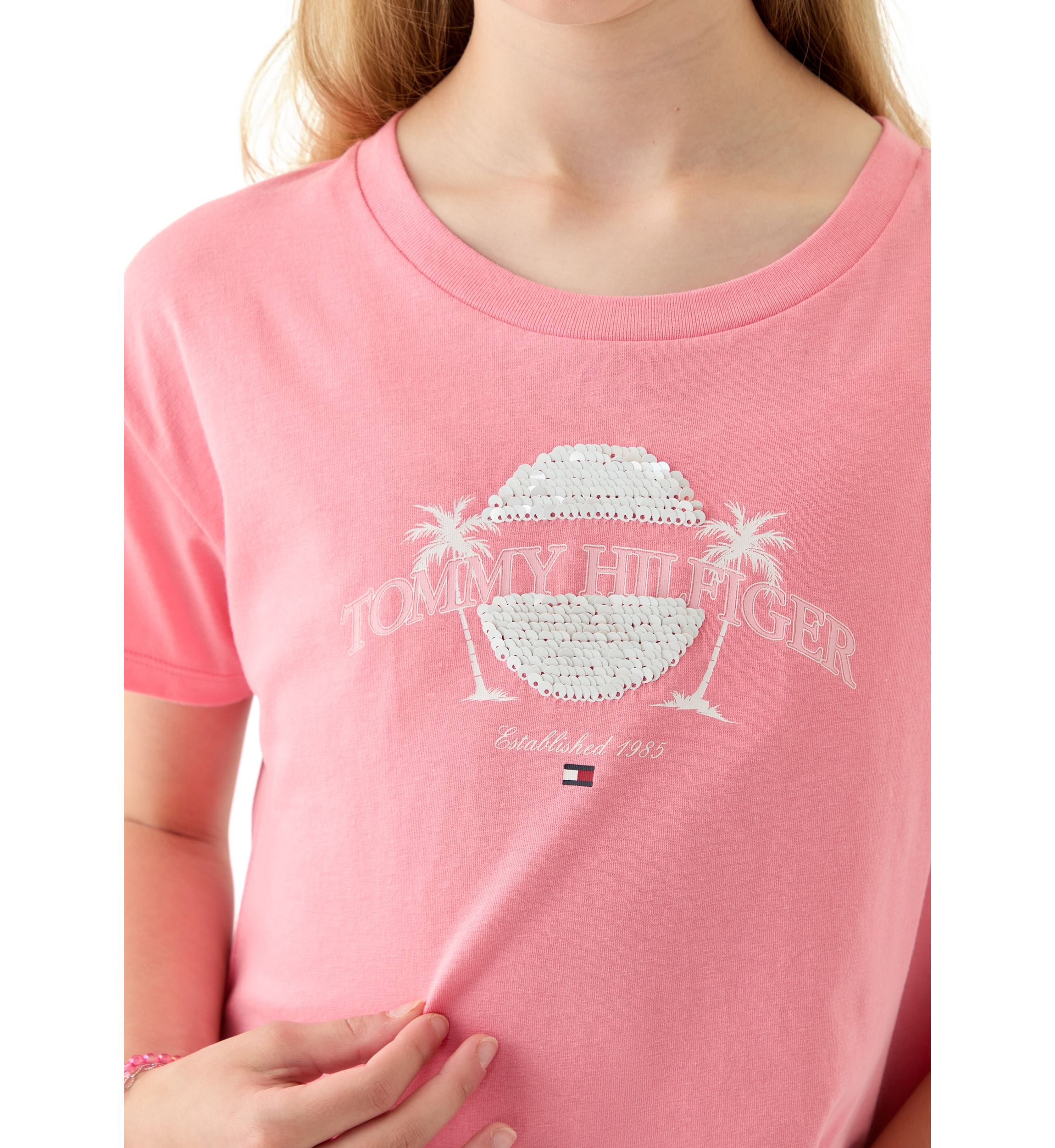 Girls 7-16 Palm Sequin Side Tie Short Sleeve T-Shirt