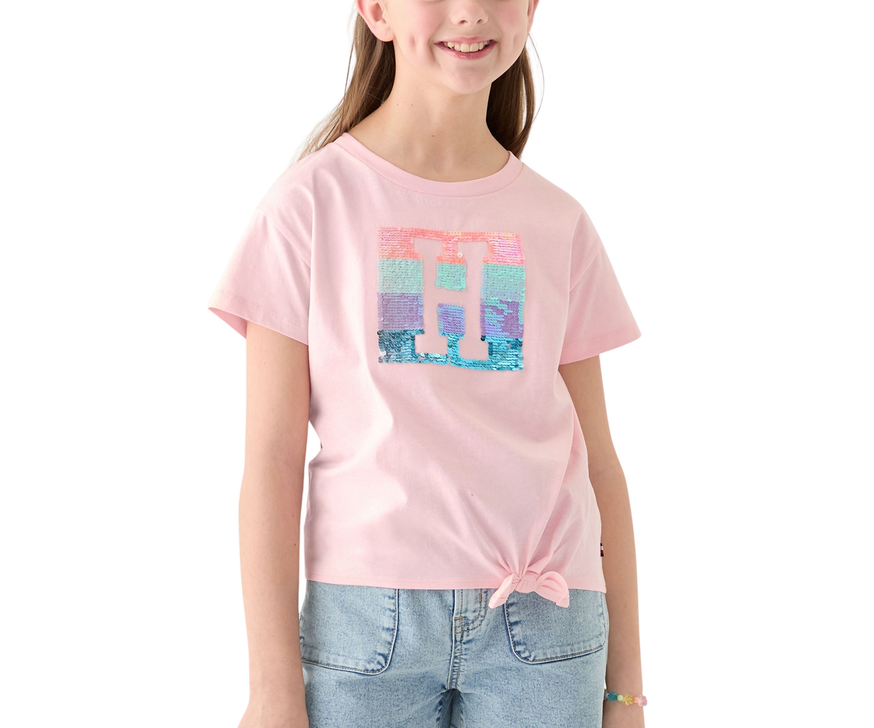 Girls 7-16 Sequin Side Tie Short Sleeve T-Shirt