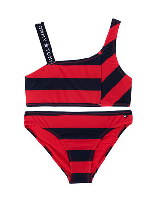 Girls 7-16 2 Piece Directional Rugby Stripe Swimsuit