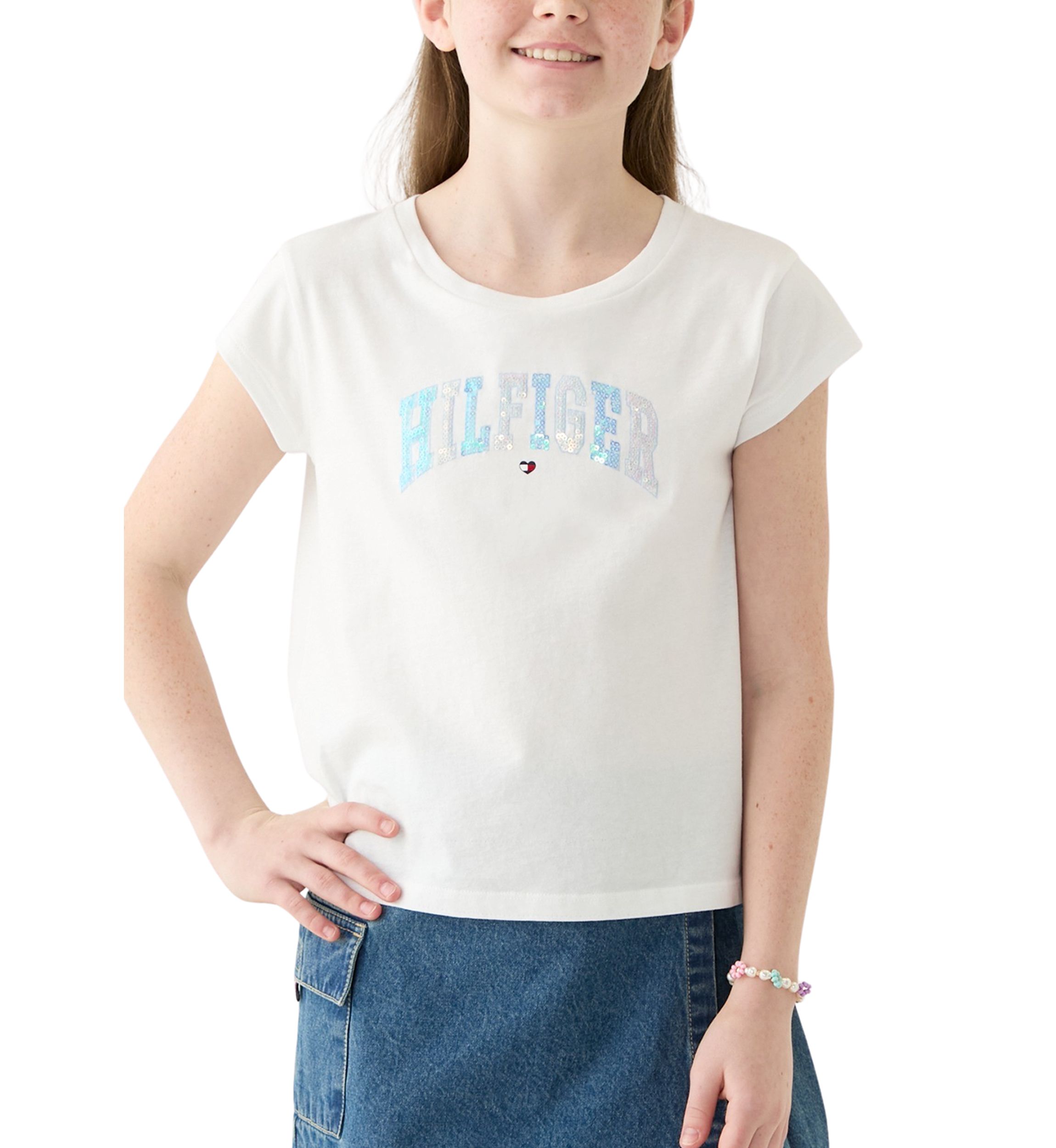 Girls 7-16 Arched Sequin Boxy Top