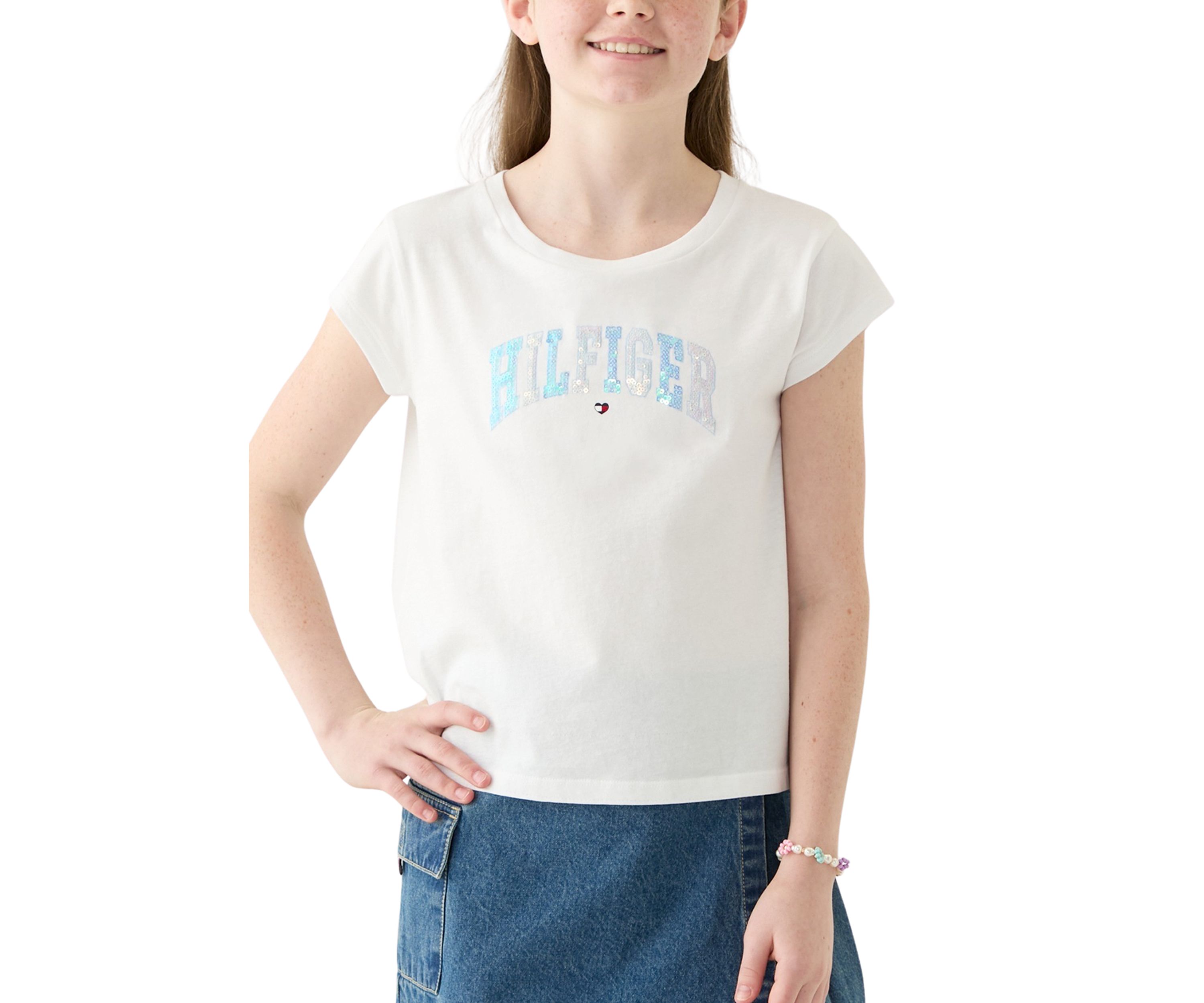 Girls 7-16 Arched Sequin Boxy Top