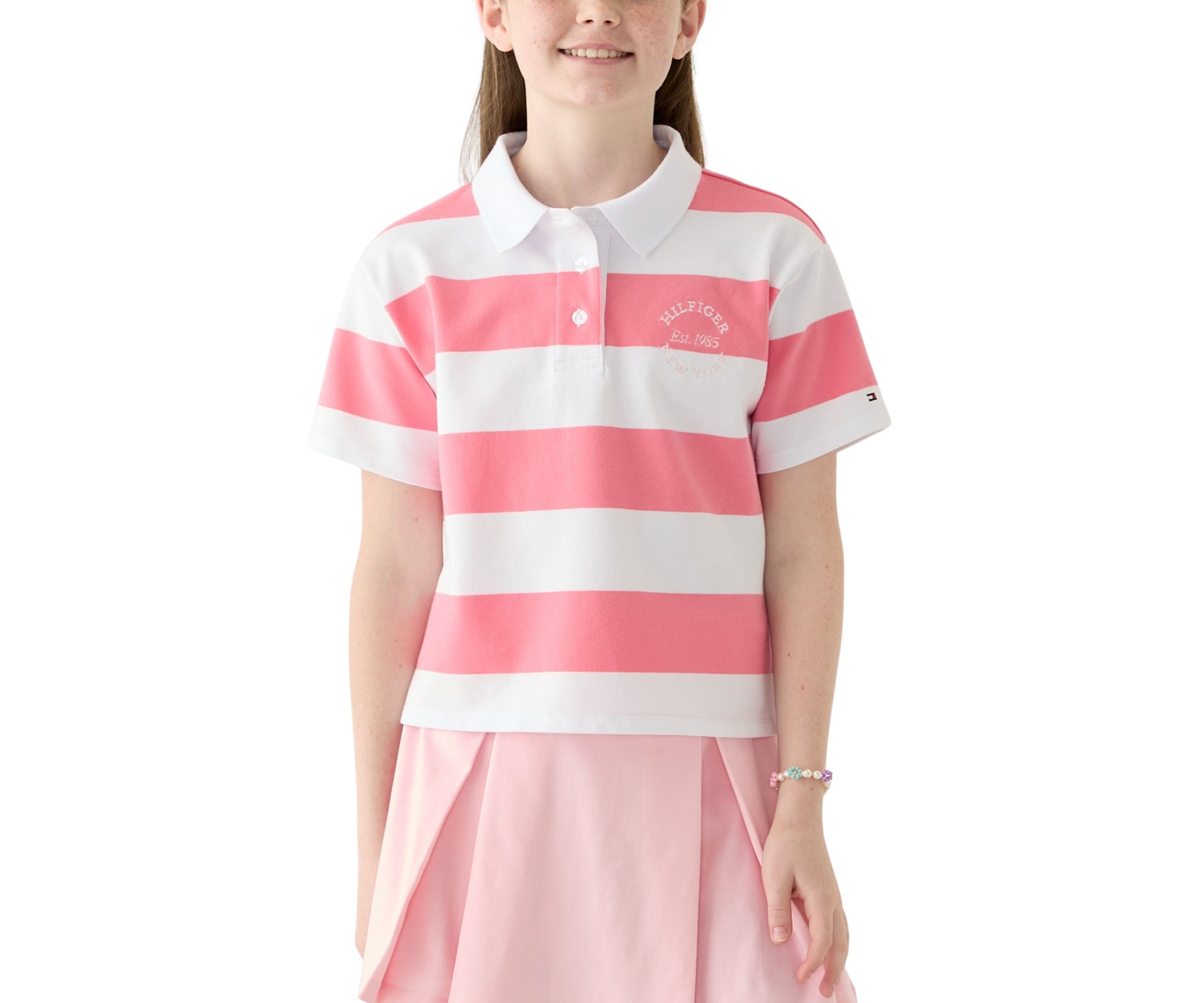 Girls 7-16 Yarn Dyed Stripe Short Sleeve Polo Top