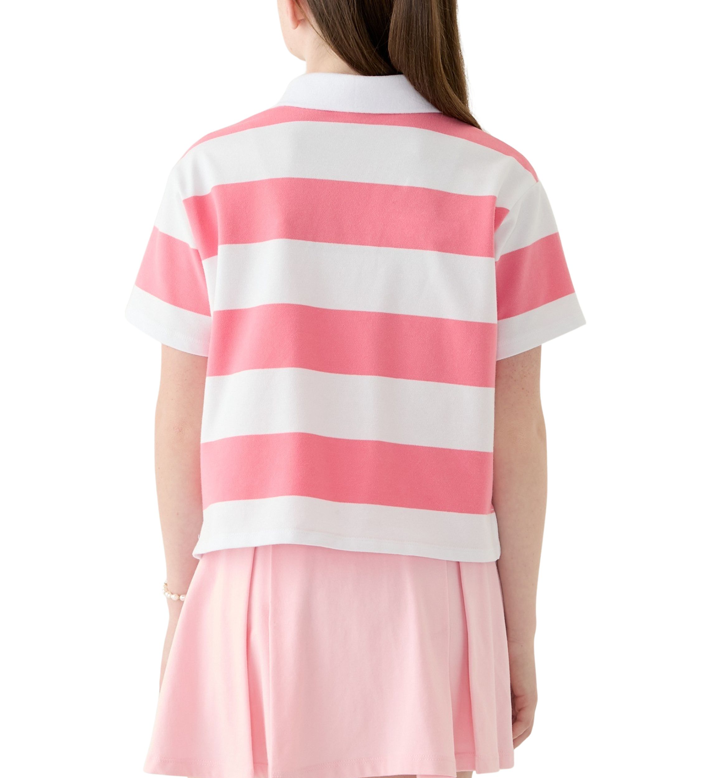 Girls 7-16 Yarn Dyed Stripe Short Sleeve Polo Top